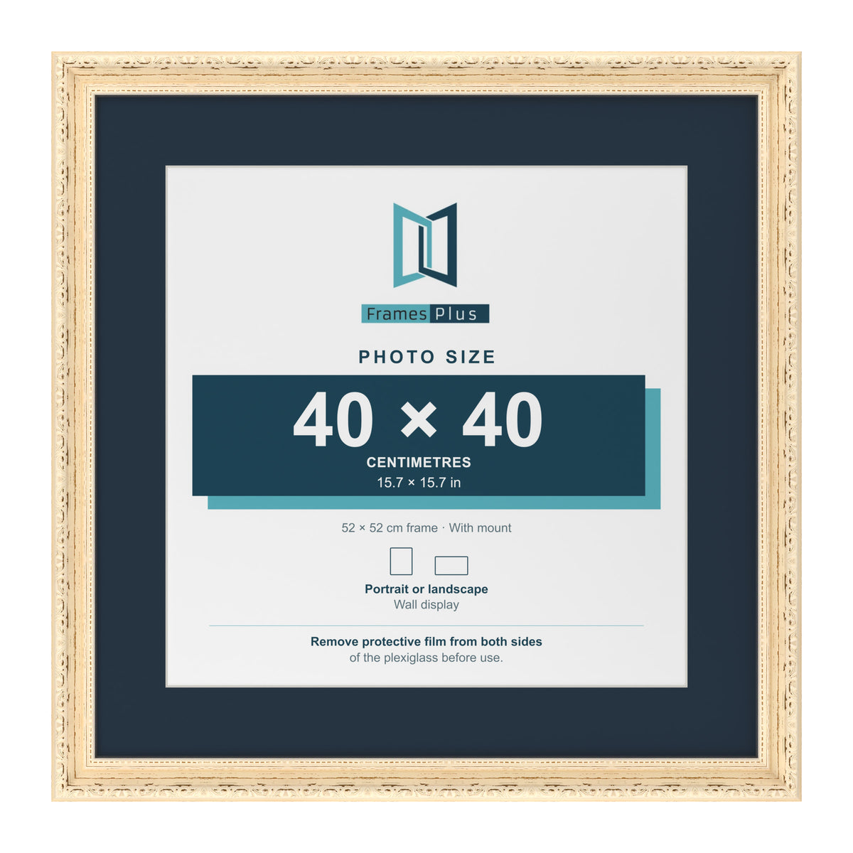 Louis Range Cream Picture, Photo & Poster Frame with Pacific Blue Mount - 52x52cm Frame for 40x40cm Photo, Cream
