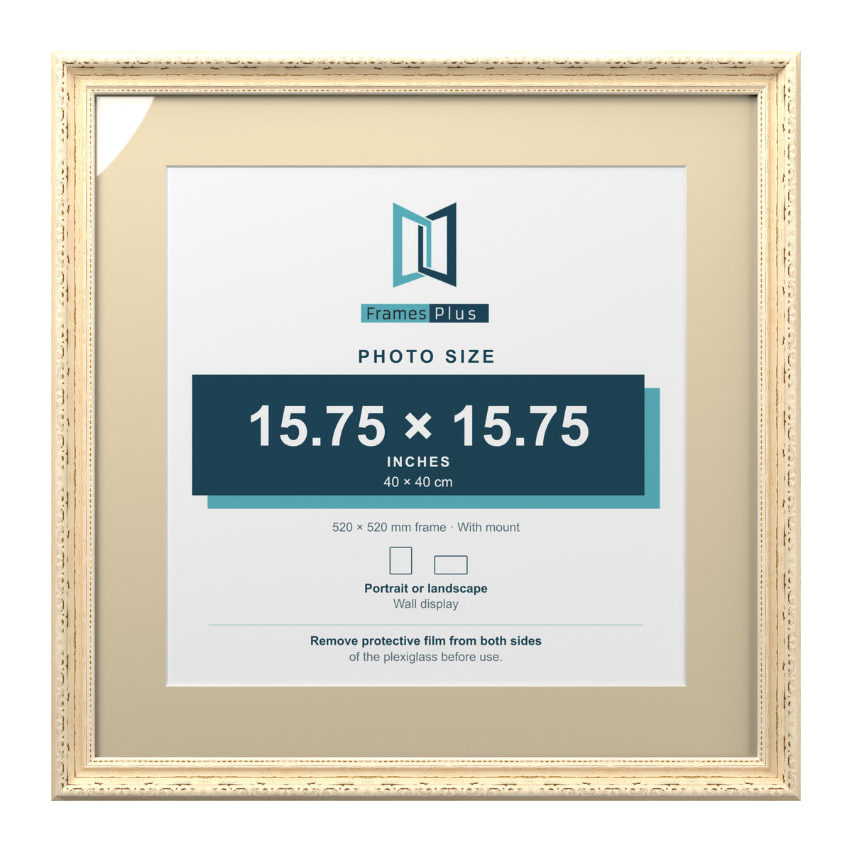 Louis Range Cream Picture, Photo & Poster Frame with Ivory Mount - 52x52cm Frame for 40x40cm Photo, Cream