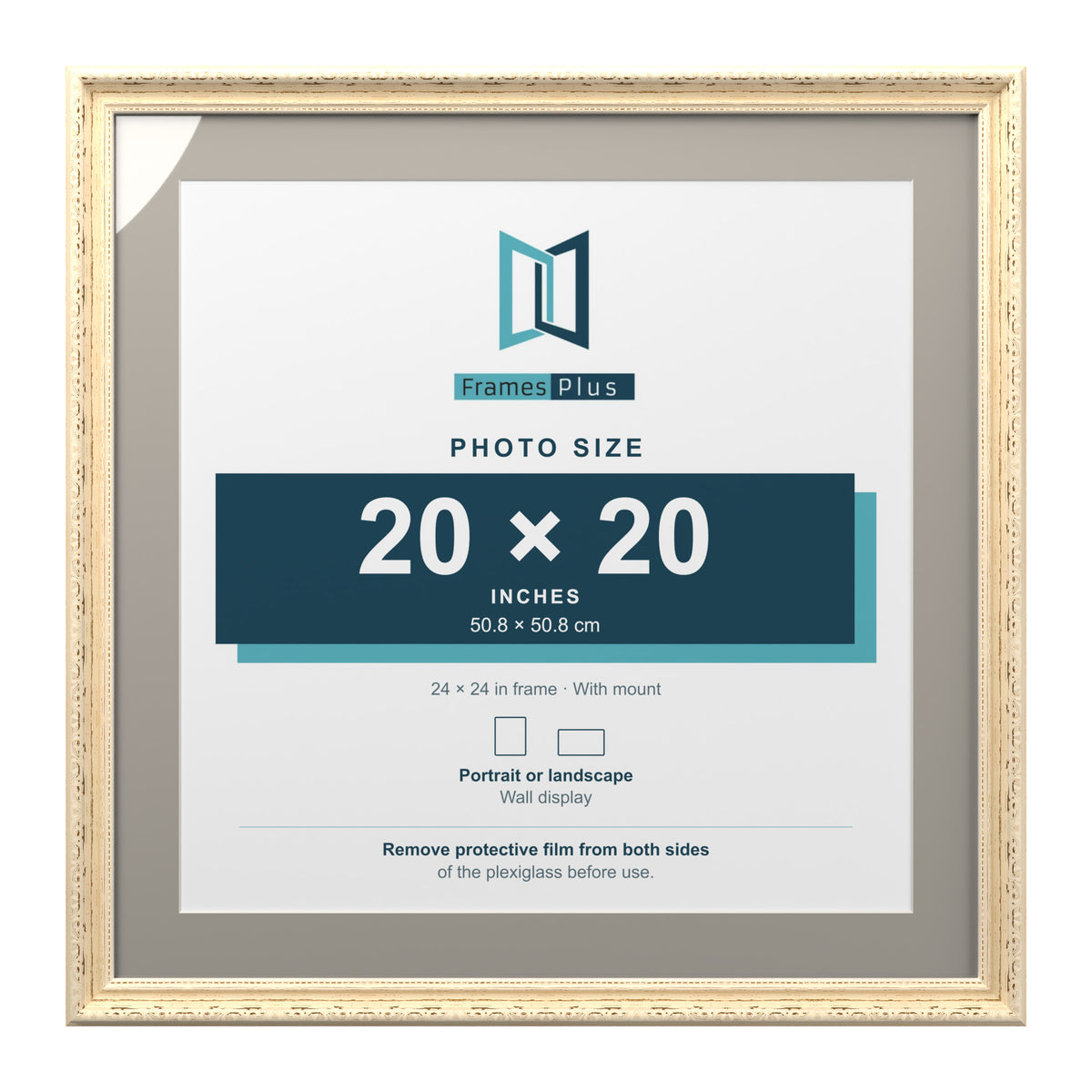 Louis Range Cream Picture, Photo & Poster Frame with Dawn Grey Mount - 24x24" Frame for 20x20" Photo, Cream