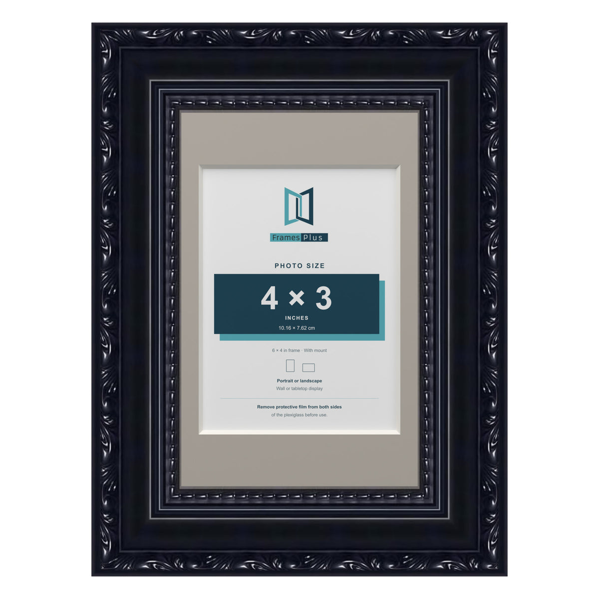 Louis Range Black Picture, Photo & Poster Frame with Dawn Grey Mount - 6x4" Frame for 4x3" Photo, Black