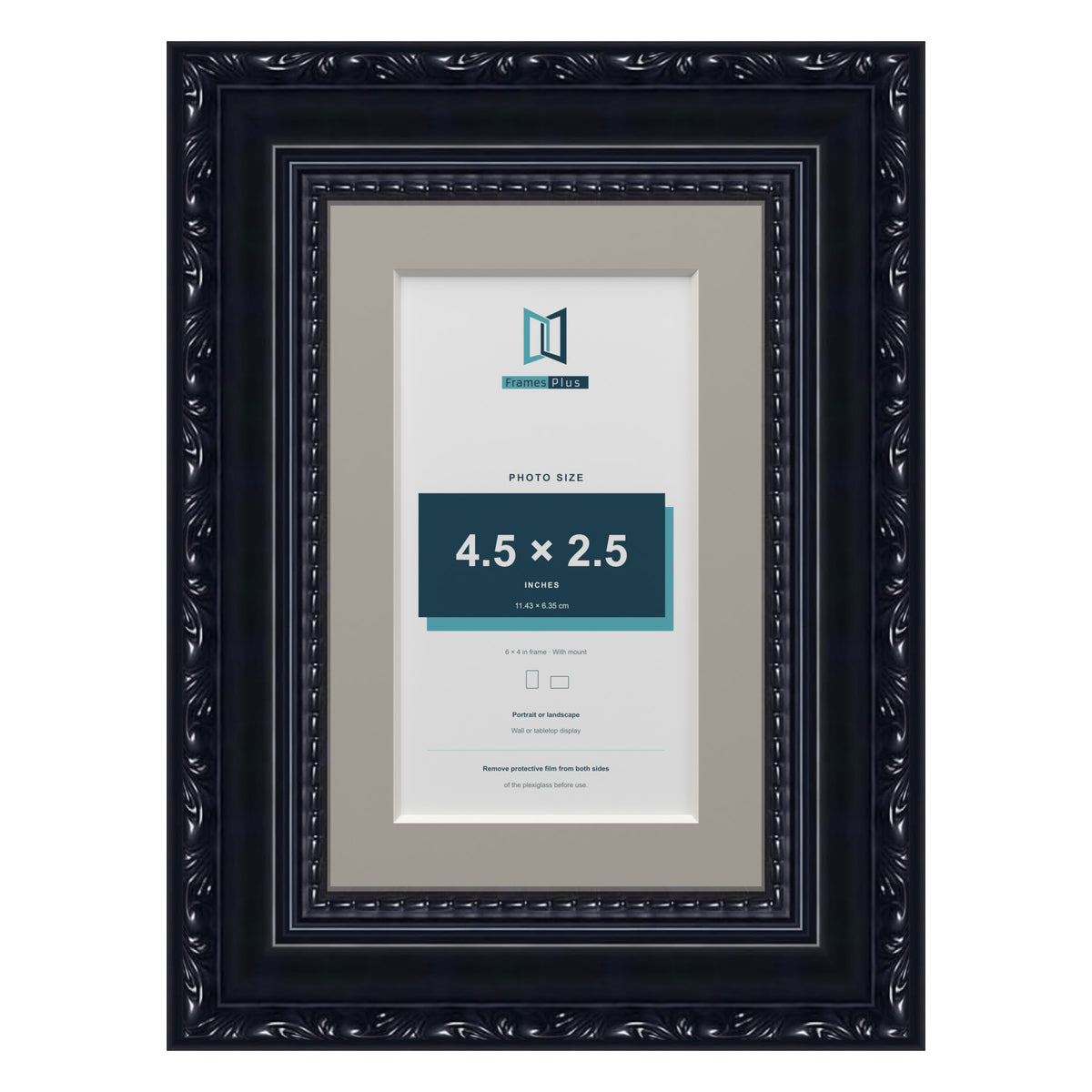 Louis Range Black Picture, Photo & Poster Frame with Dawn Grey Mount - 6x4" Frame for 4.5x2.5" Photo, Black