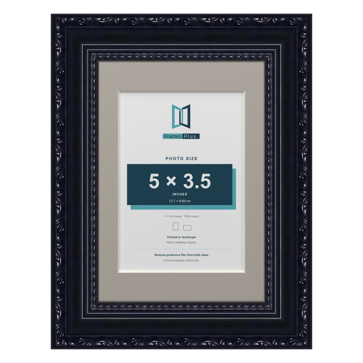 Louis Range Black Picture, Photo & Poster Frame with Dawn Grey Mount - 7x5" Frame for 5x3.5" Photo, Black