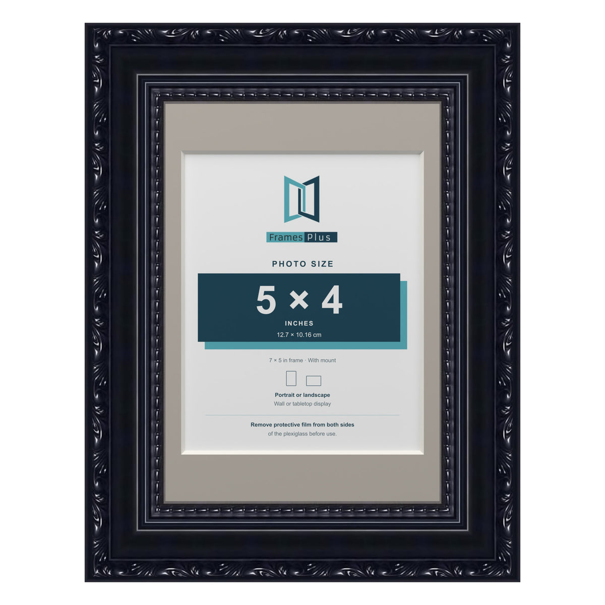 Louis Range Black Picture, Photo & Poster Frame with Dawn Grey Mount - 7x5" Frame for 5x4" Photo, Black