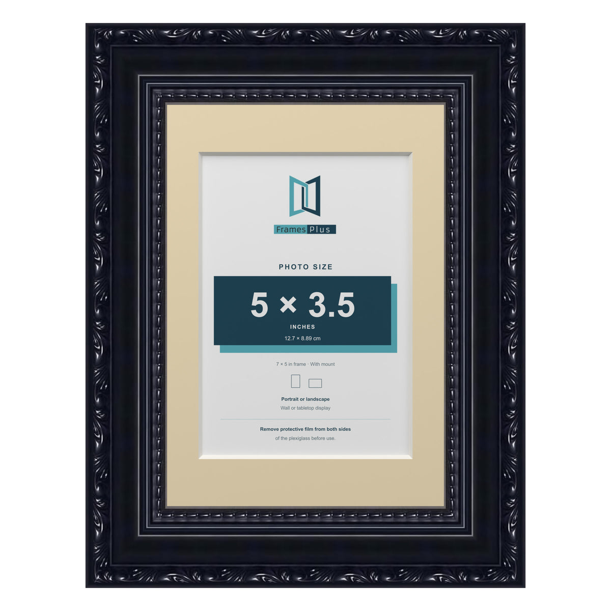 Louis Range Black Picture, Photo & Poster Frame with Ivory Mount - 7x5" Frame for 5x3.5" Photo, Black