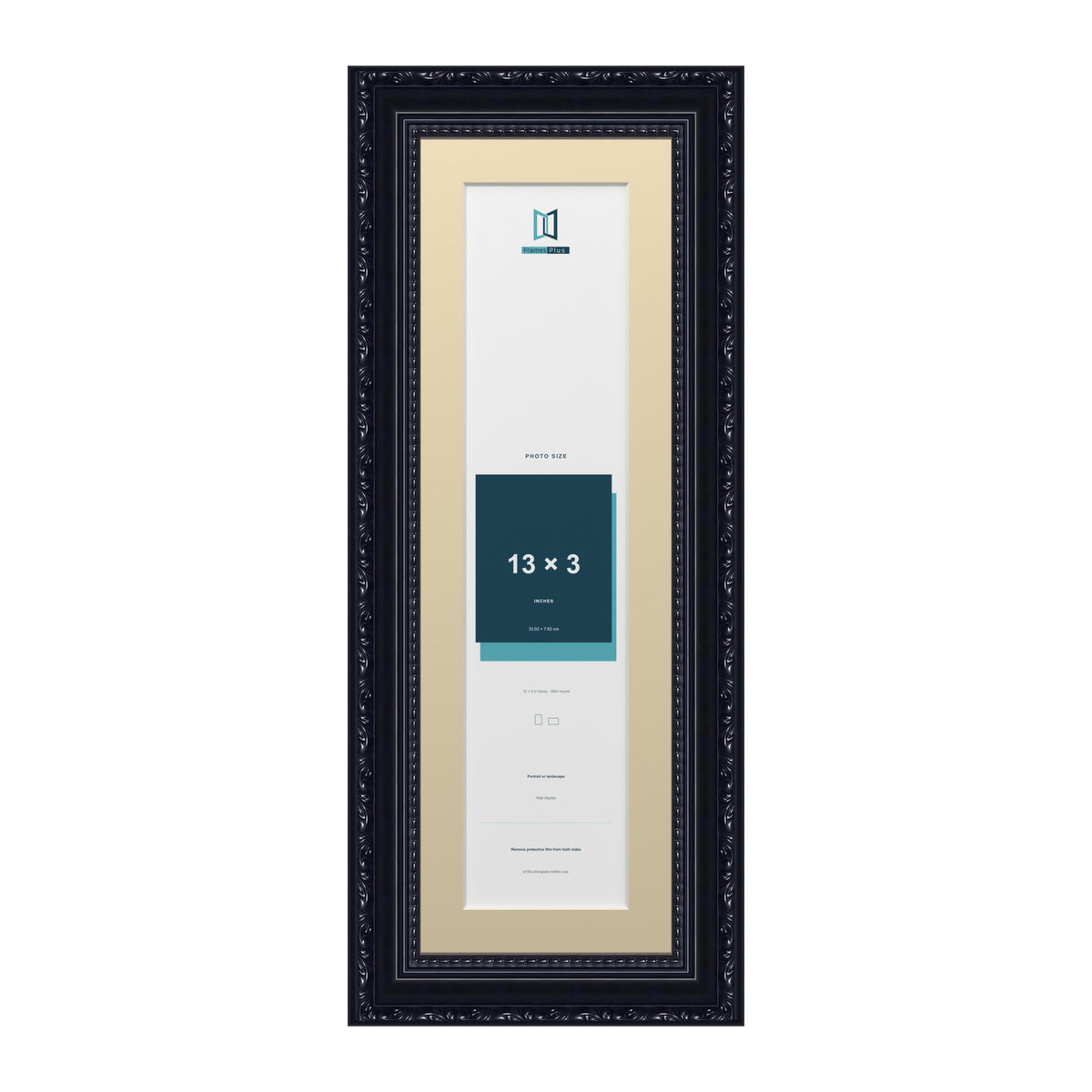 Louis Range Black Picture, Photo & Poster Frame with Ivory Mount - 15x5" Frame for 13x3" Photo, Black