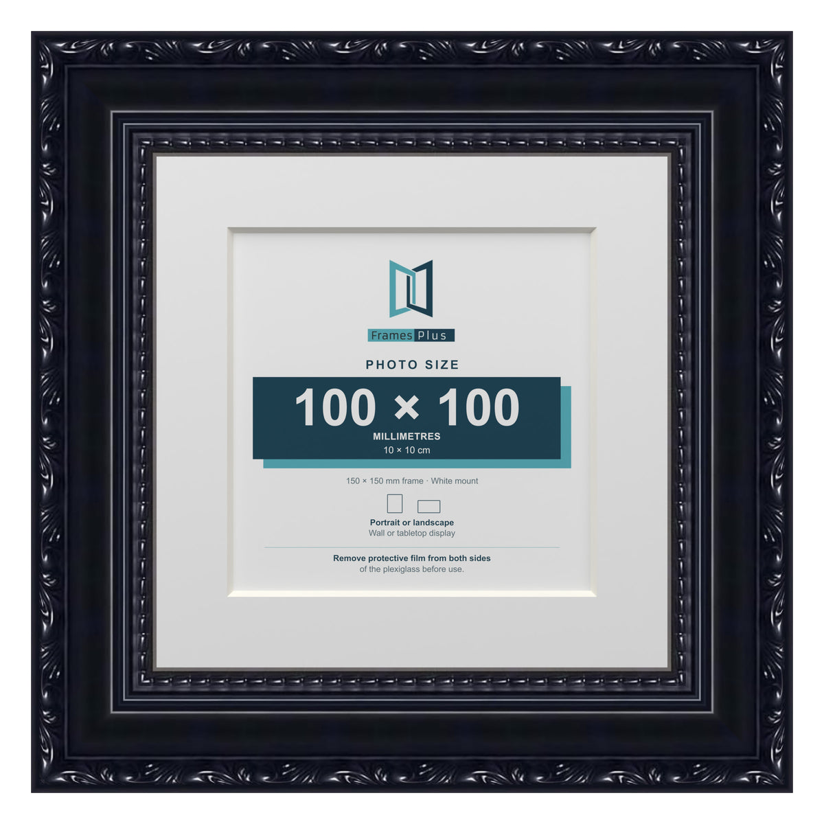 Louis Range Black Picture, Photo & Poster Frame with White Mount - 15x15cm Frame for 10x10cm Photo, Black