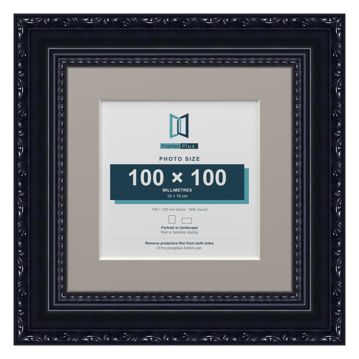Louis Range Black Picture, Photo & Poster Frame with Dawn Grey Mount - 15x15cm Frame for 10x10cm Photo, Black