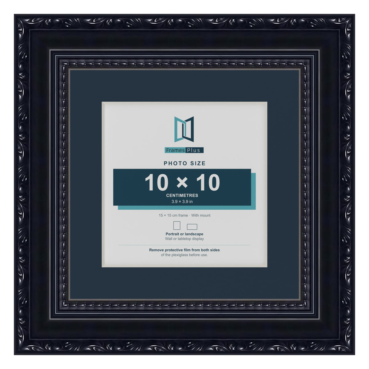 Louis Range Black Picture, Photo & Poster Frame with Pacific Blue Mount - 15x15cm Frame for 10x10cm Photo, Black