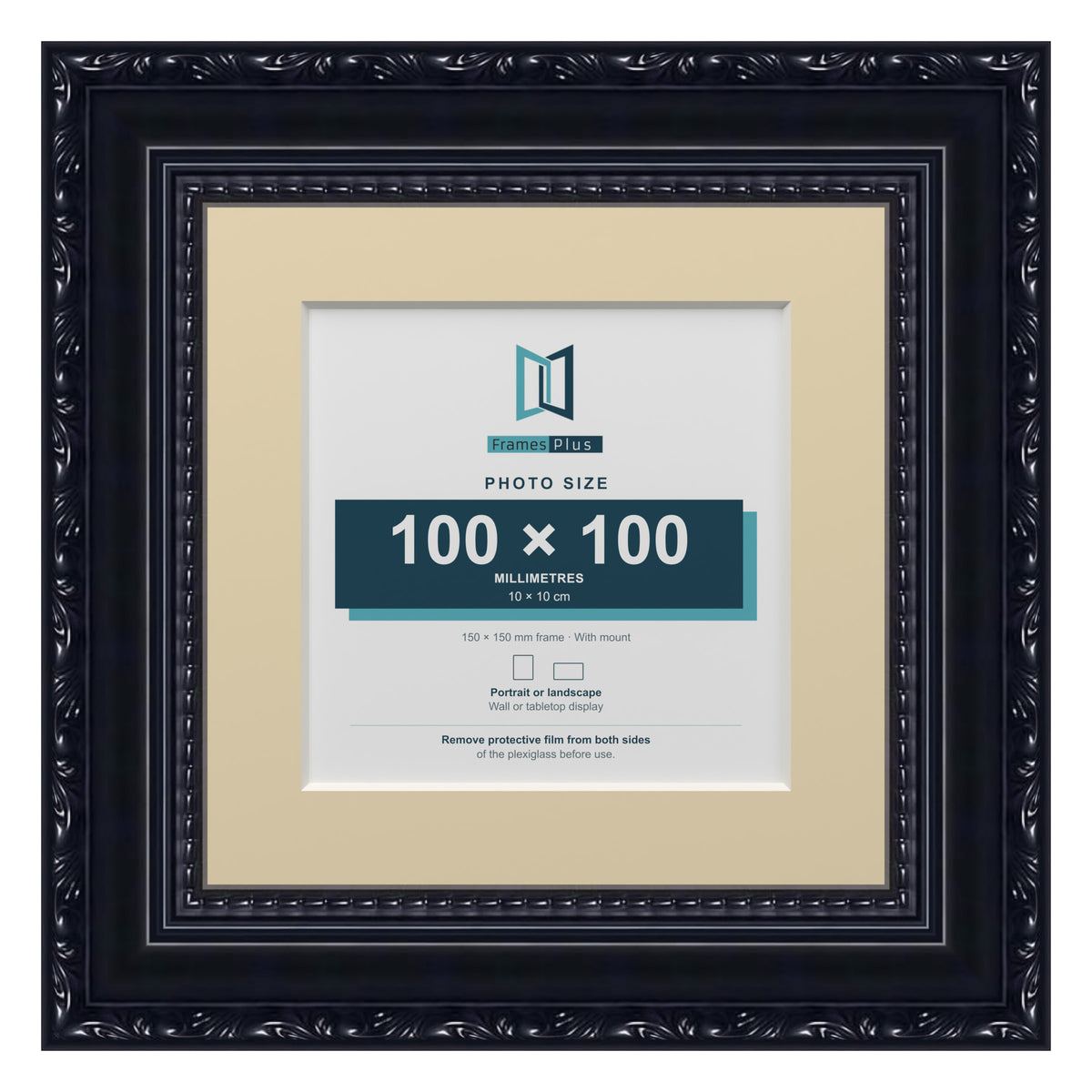 Louis Range Black Picture, Photo & Poster Frame with Ivory Mount - 15x15cm Frame for 10x10cm Photo, Black