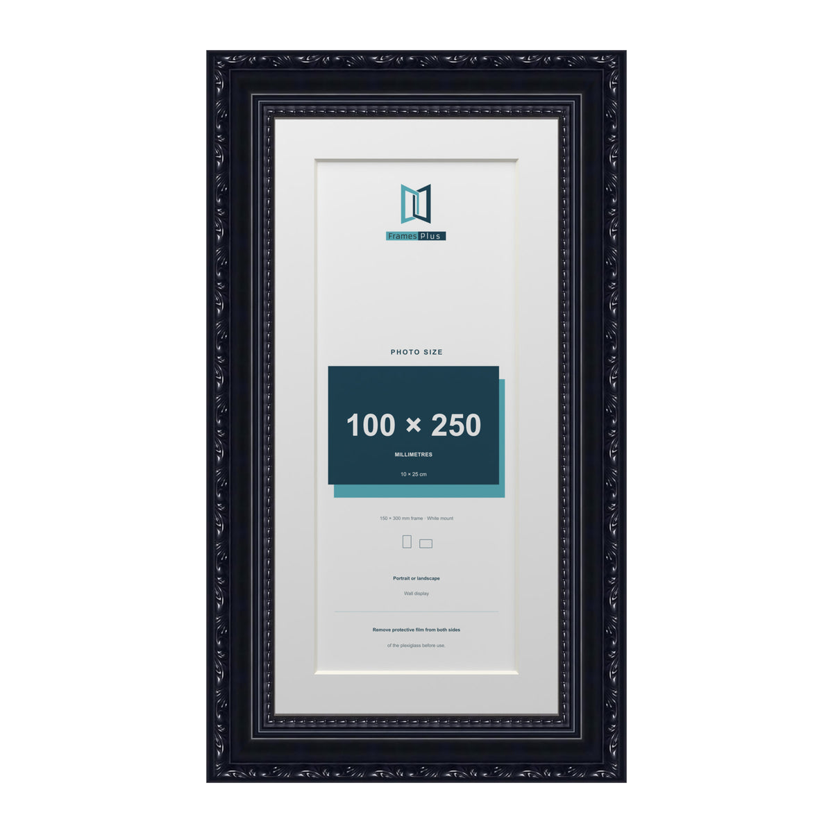 Louis Range Black Picture, Photo & Poster Frame with White Mount - 30x15cm Frame for 25x10cm Photo, Black