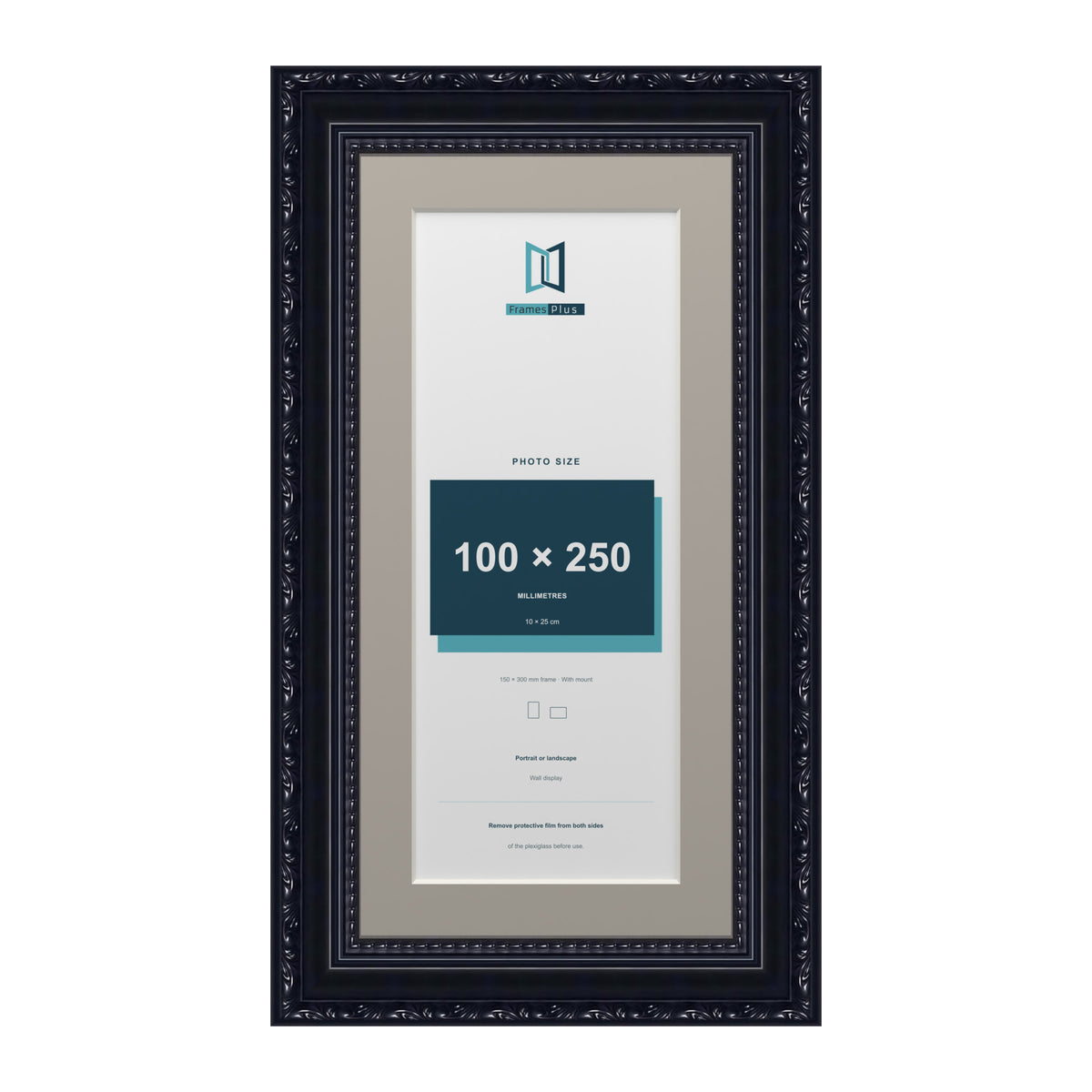 Louis Range Black Picture, Photo & Poster Frame with Dawn Grey Mount - 30x15cm Frame for 25x10cm Photo, Black