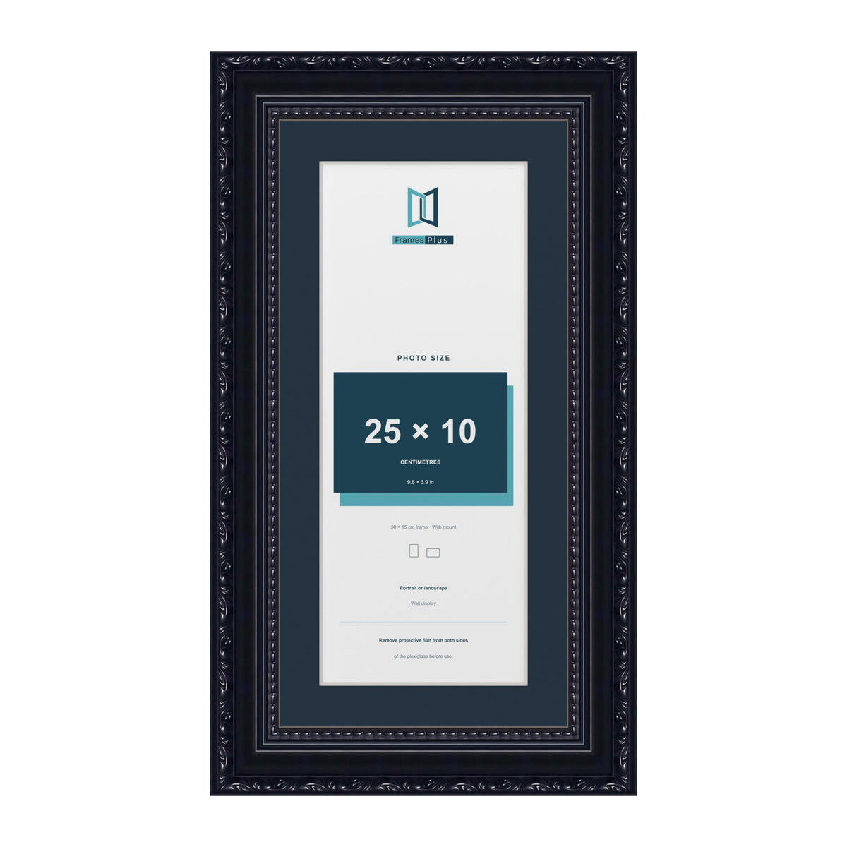 Louis Range Black Picture, Photo & Poster Frame with Pacific Blue Mount - 30x15cm Frame for 25x10cm Photo, Black