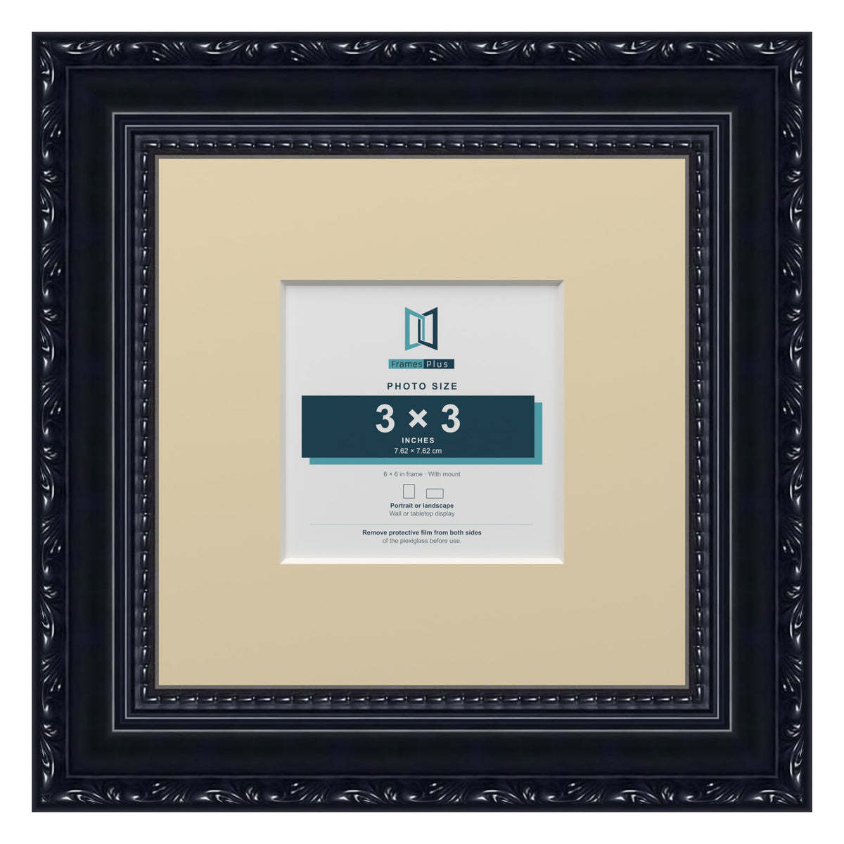 Louis Range Black Picture, Photo & Poster Frame with Ivory Mount - 6x6" Frame for 3x3" Photo, Black