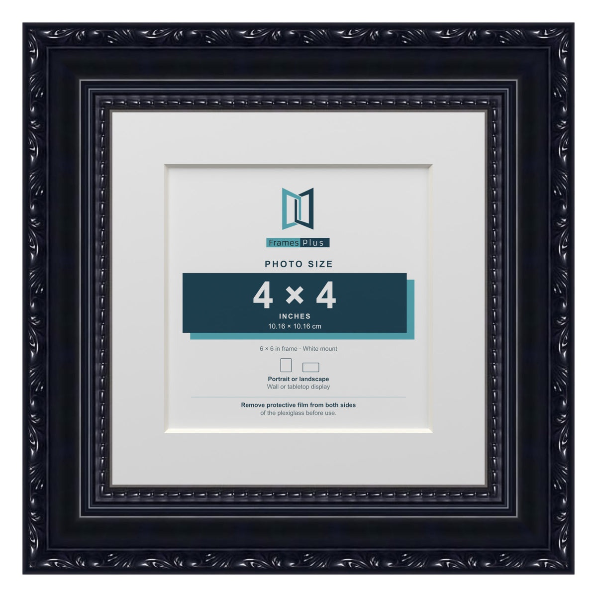 Louis Range Black Picture, Photo & Poster Frame with White Mount - 6x6" Frame for 4x4" Photo, Black
