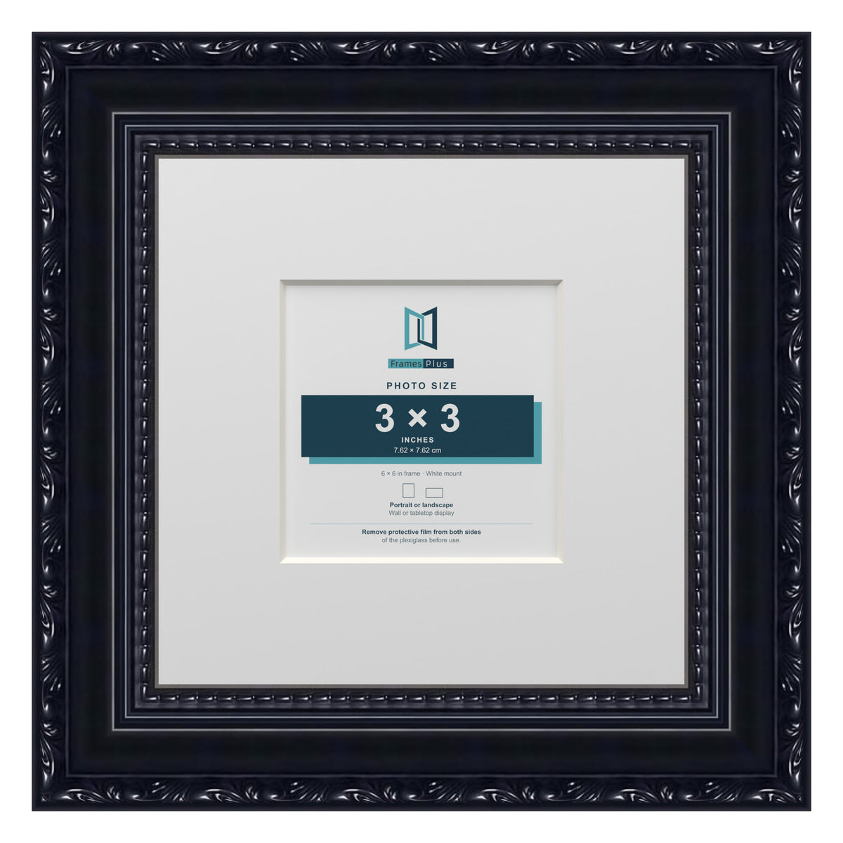 Louis Range Black Picture, Photo & Poster Frame with White Mount - 6x6" Frame for 3x3" Photo, Black