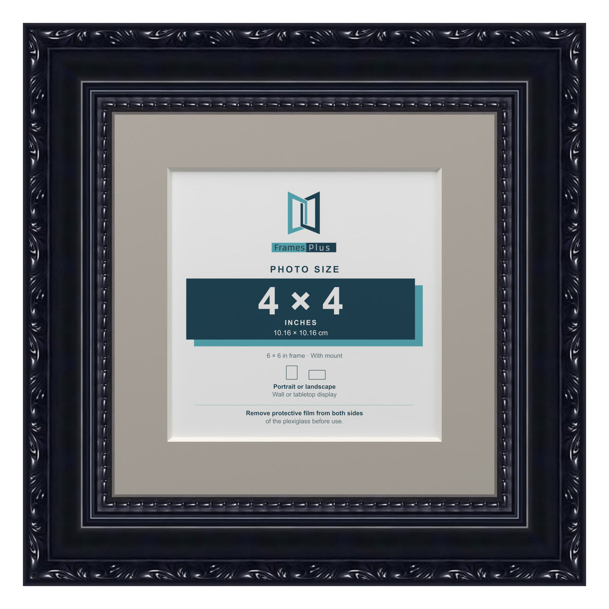 Louis Range Black Picture, Photo & Poster Frame with Dawn Grey Mount - 6x6" Frame for 4x4" Photo, Black