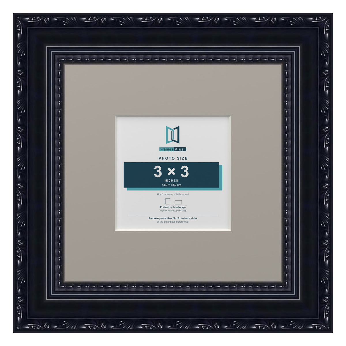 Louis Range Black Picture, Photo & Poster Frame with Dawn Grey Mount - 6x6" Frame for 3x3" Photo, Black