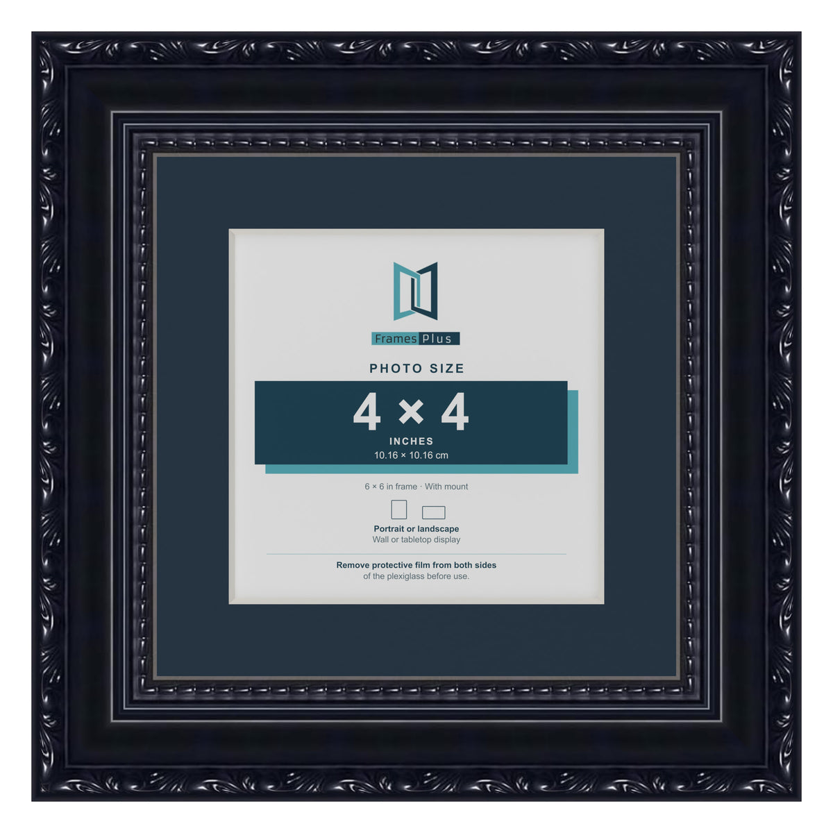 Louis Range Black Picture, Photo & Poster Frame with Pacific Blue Mount - 6x6" Frame for 4x4" Photo, Black