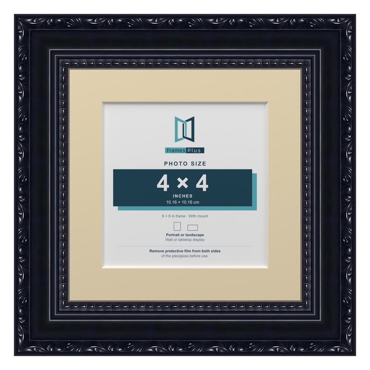 Louis Range Black Picture, Photo & Poster Frame with Ivory Mount - 6x6" Frame for 4x4" Photo, Black