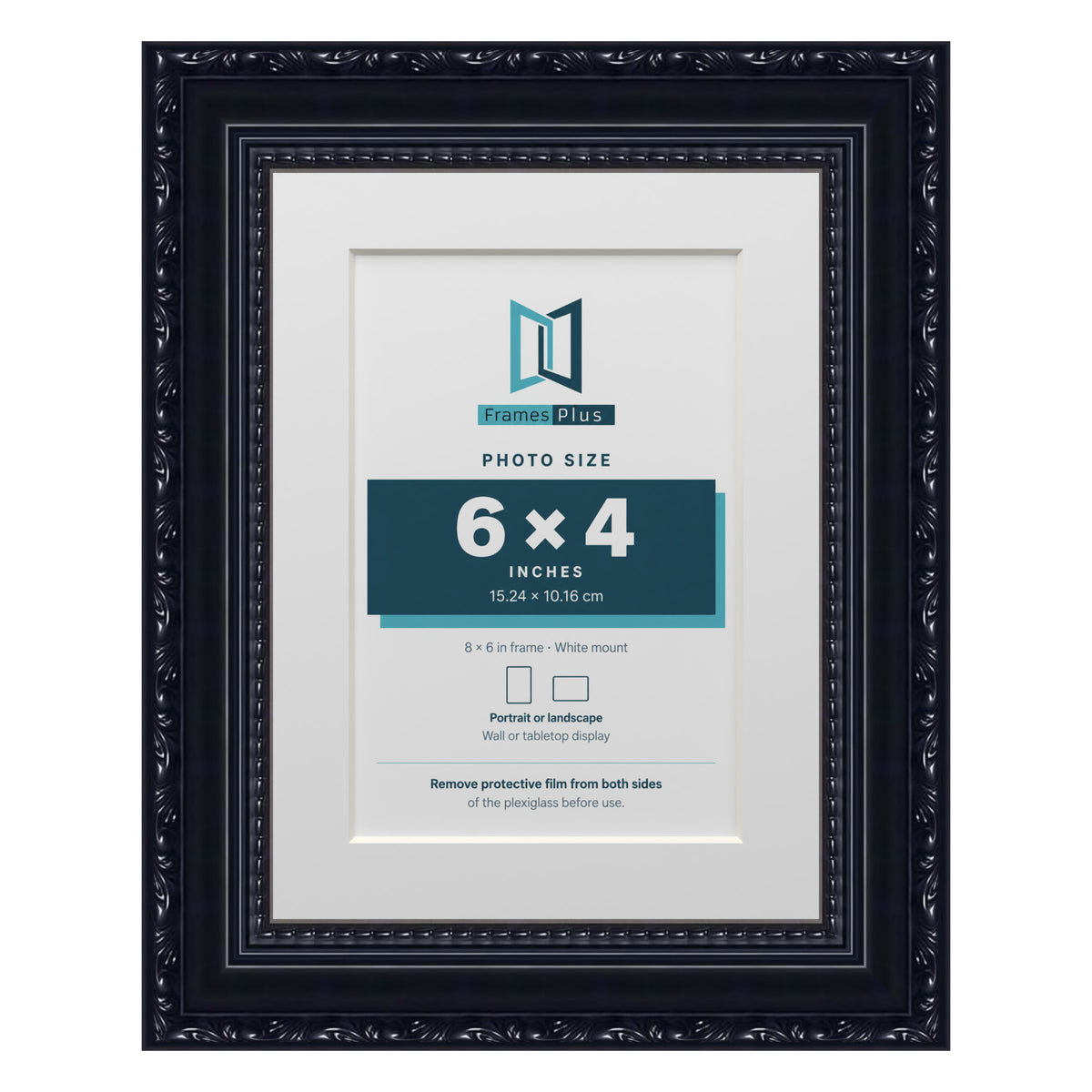 Louis Range Black Picture, Photo & Poster Frame with White Mount - 8x6" Frame for 6x4" Photo, Black