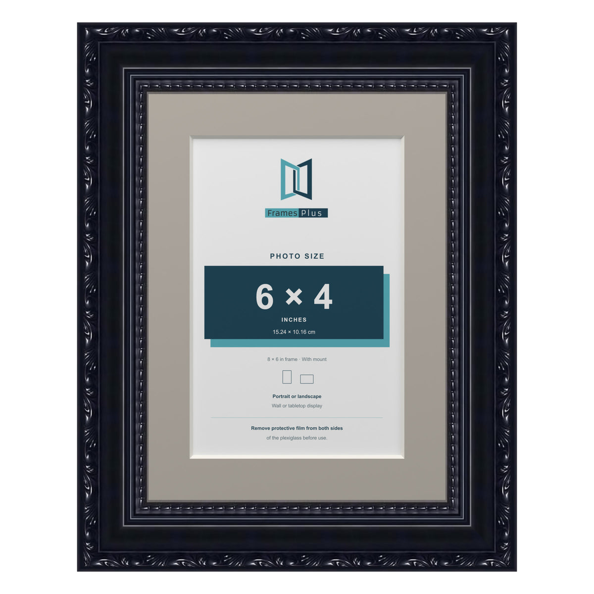 Louis Range Black Picture, Photo & Poster Frame with Dawn Grey Mount - 8x6" Frame for 6x4" Photo, Black
