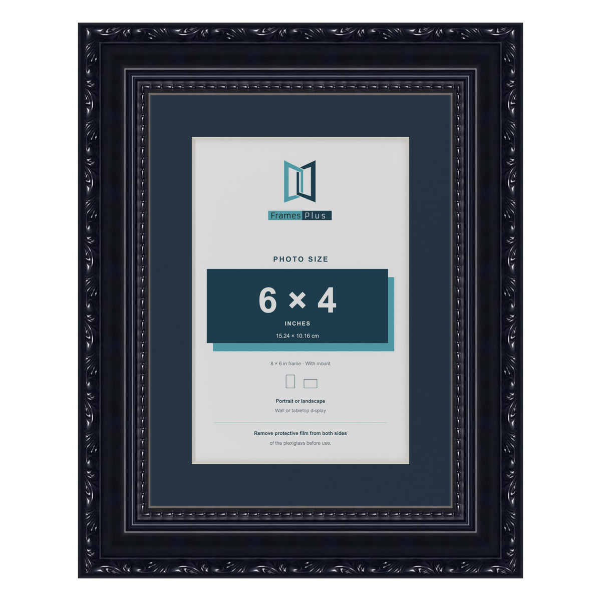 Louis Range Black Picture, Photo & Poster Frame with Pacific Blue Mount - 8x6" Frame for 6x4" Photo, Black