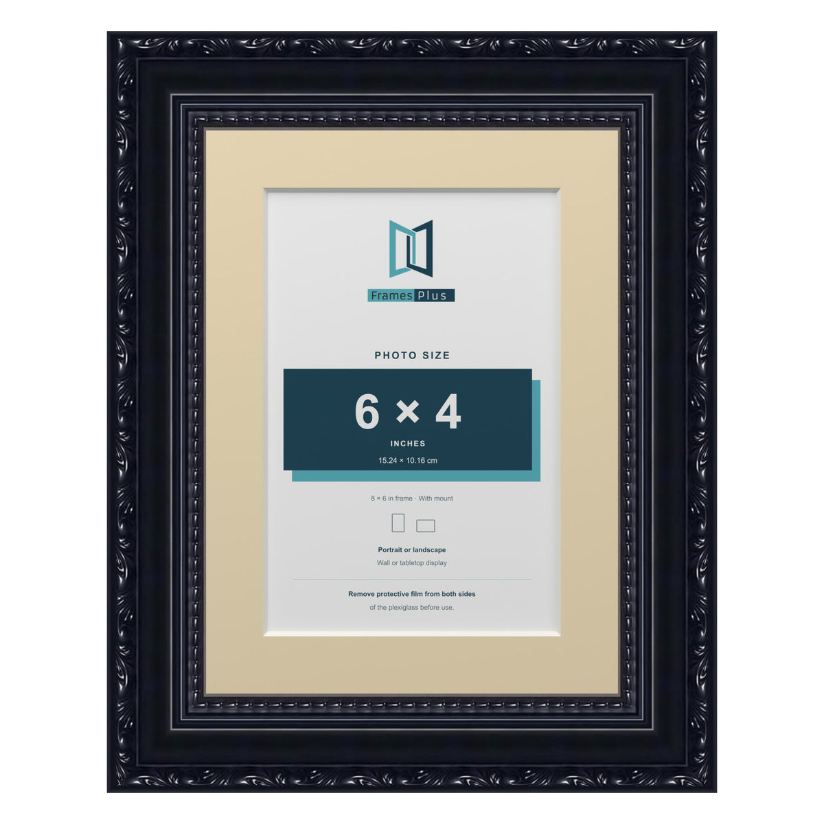 Louis Range Black Picture, Photo & Poster Frame with Ivory Mount - 8x6" Frame for 6x4" Photo, Black