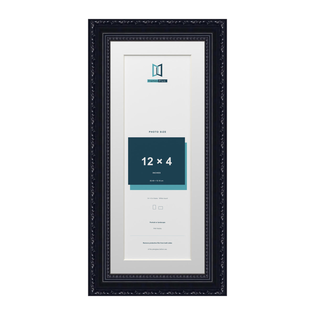 Louis Range Black Picture, Photo & Poster Frame with White Mount - 14x6" Frame for 12x4" Photo, Black