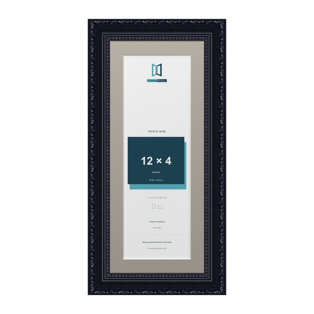Louis Range Black Picture, Photo & Poster Frame with Dawn Grey Mount - 14x6" Frame for 12x4" Photo, Black