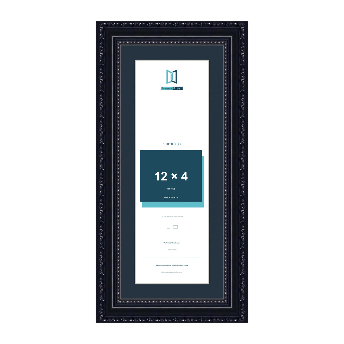 Louis Range Black Picture, Photo & Poster Frame with Pacific Blue Mount - 14x6" Frame for 12x4" Photo, Black