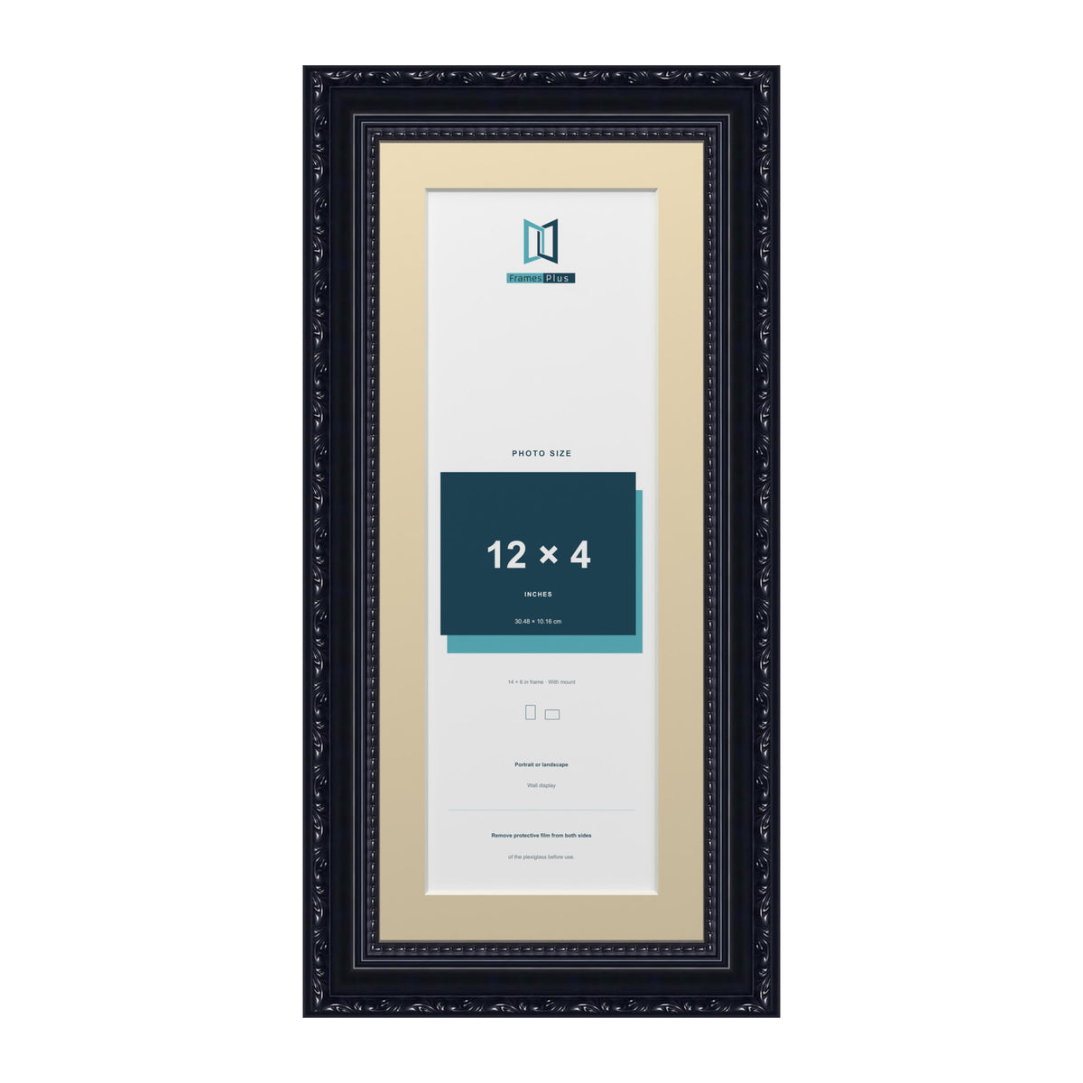 Louis Range Black Picture, Photo & Poster Frame with Ivory Mount - 14x6" Frame for 12x4" Photo, Black