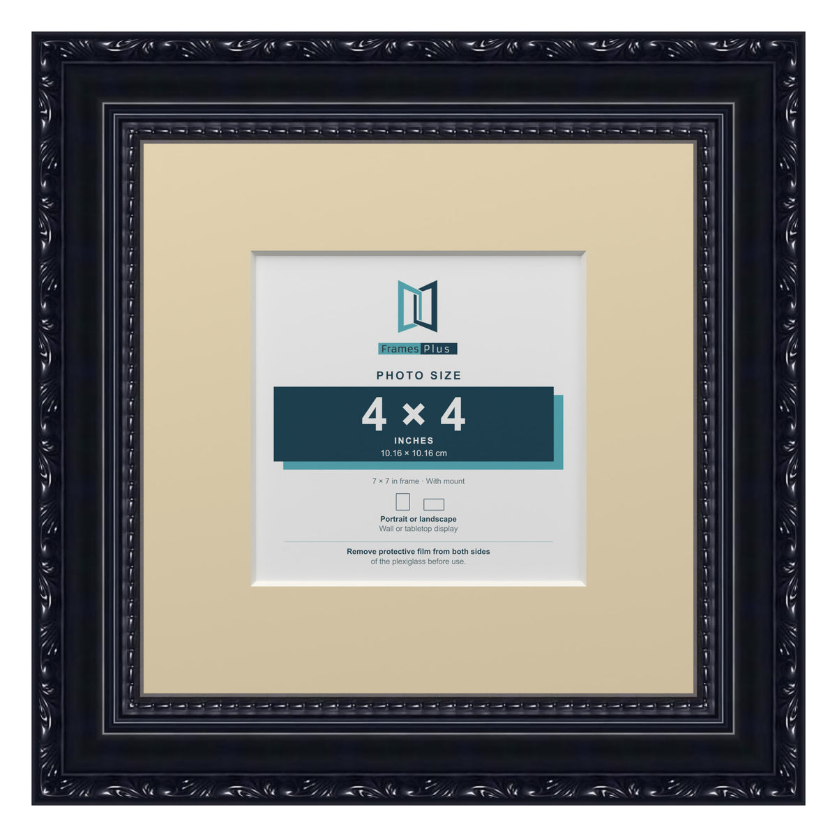 Louis Range Black Picture, Photo & Poster Frame with Ivory Mount - 7x7" Frame for 4x4" Photo, Black
