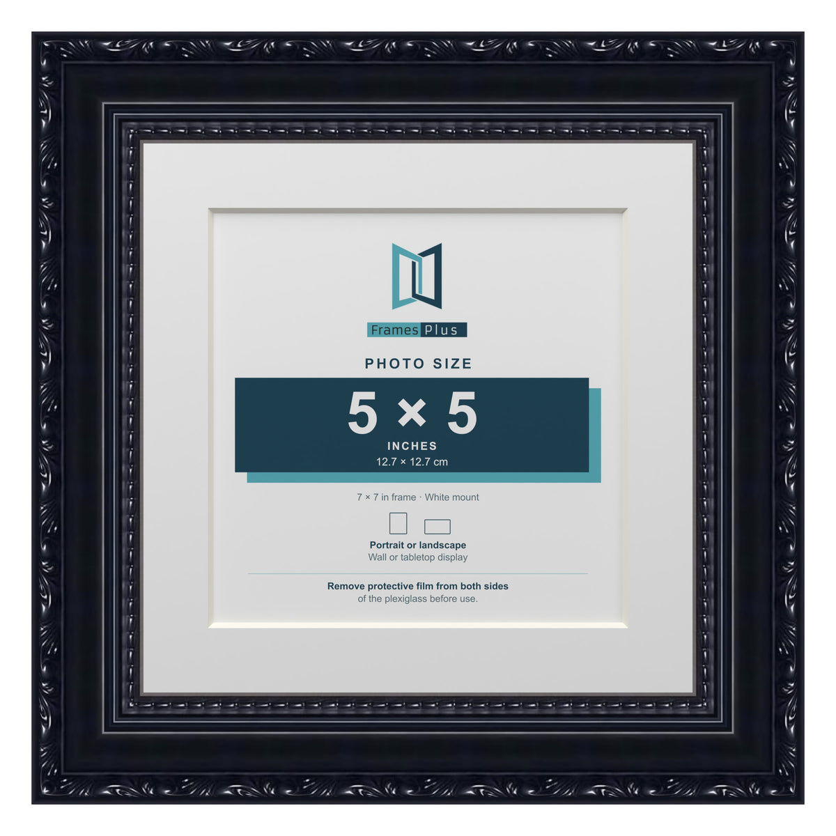 Louis Range Black Picture, Photo & Poster Frame with White Mount - 7x7" Frame for 5x5" Photo, Black