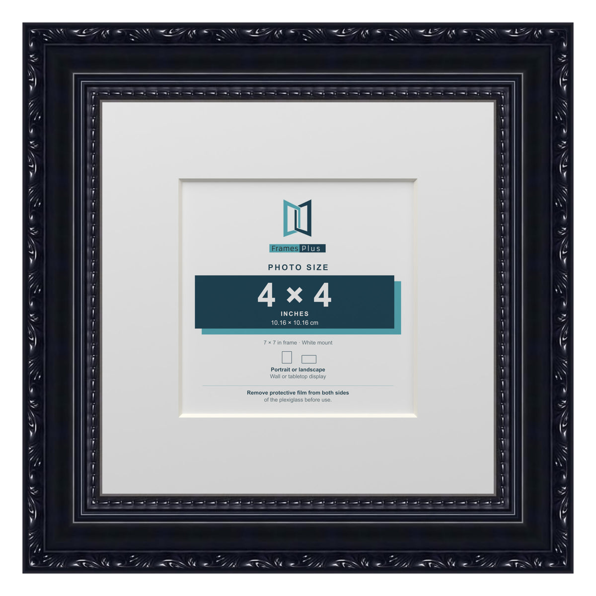 Louis Range Black Picture, Photo & Poster Frame with White Mount - 7x7" Frame for 4x4" Photo, Black