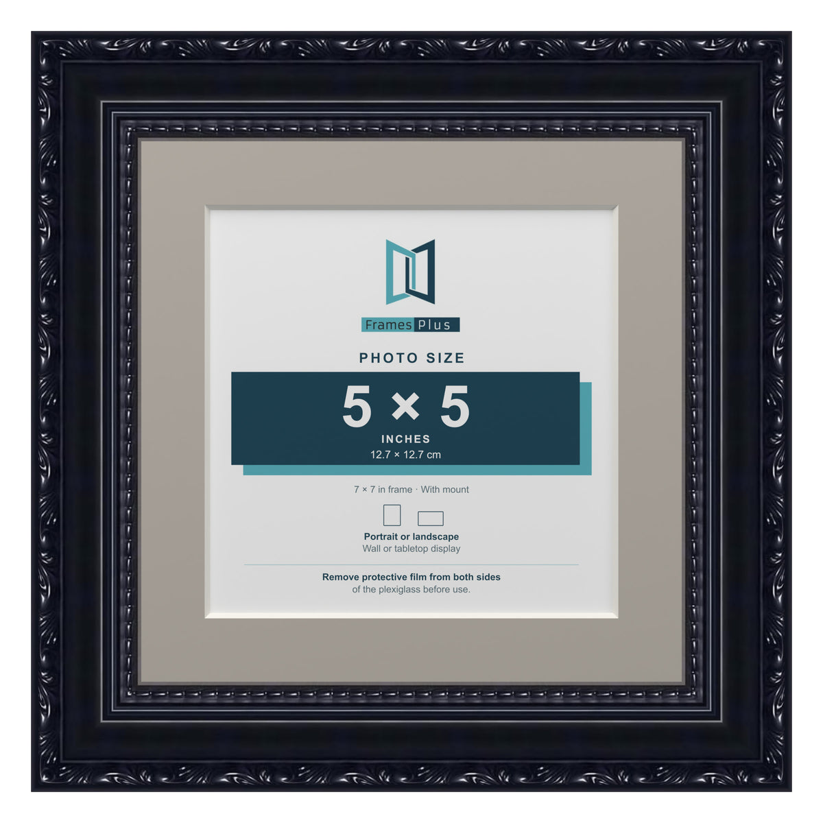 Louis Range Black Picture, Photo & Poster Frame with Dawn Grey Mount - 7x7" Frame for 5x5" Photo, Black