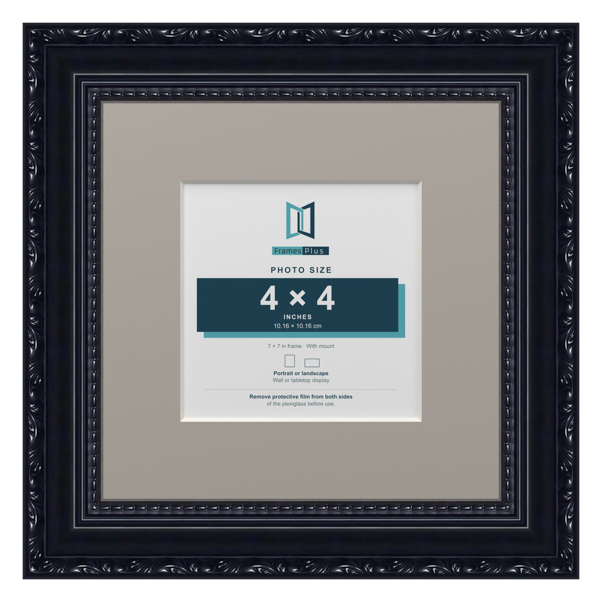 Louis Range Black Picture, Photo & Poster Frame with Dawn Grey Mount - 7x7" Frame for 4x4" Photo, Black