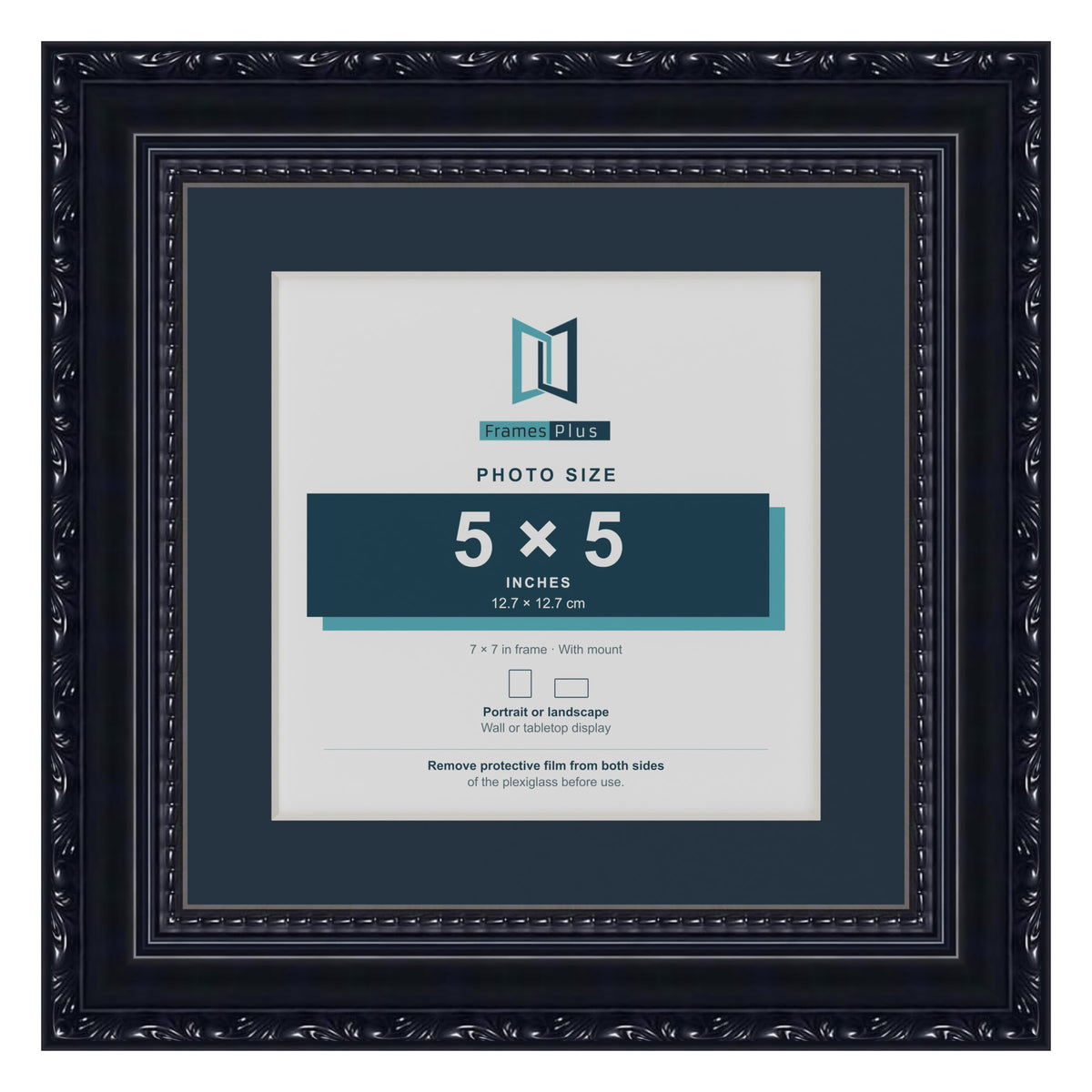 Louis Range Black Picture, Photo & Poster Frame with Pacific Blue Mount - 7x7" Frame for 5x5" Photo, Black