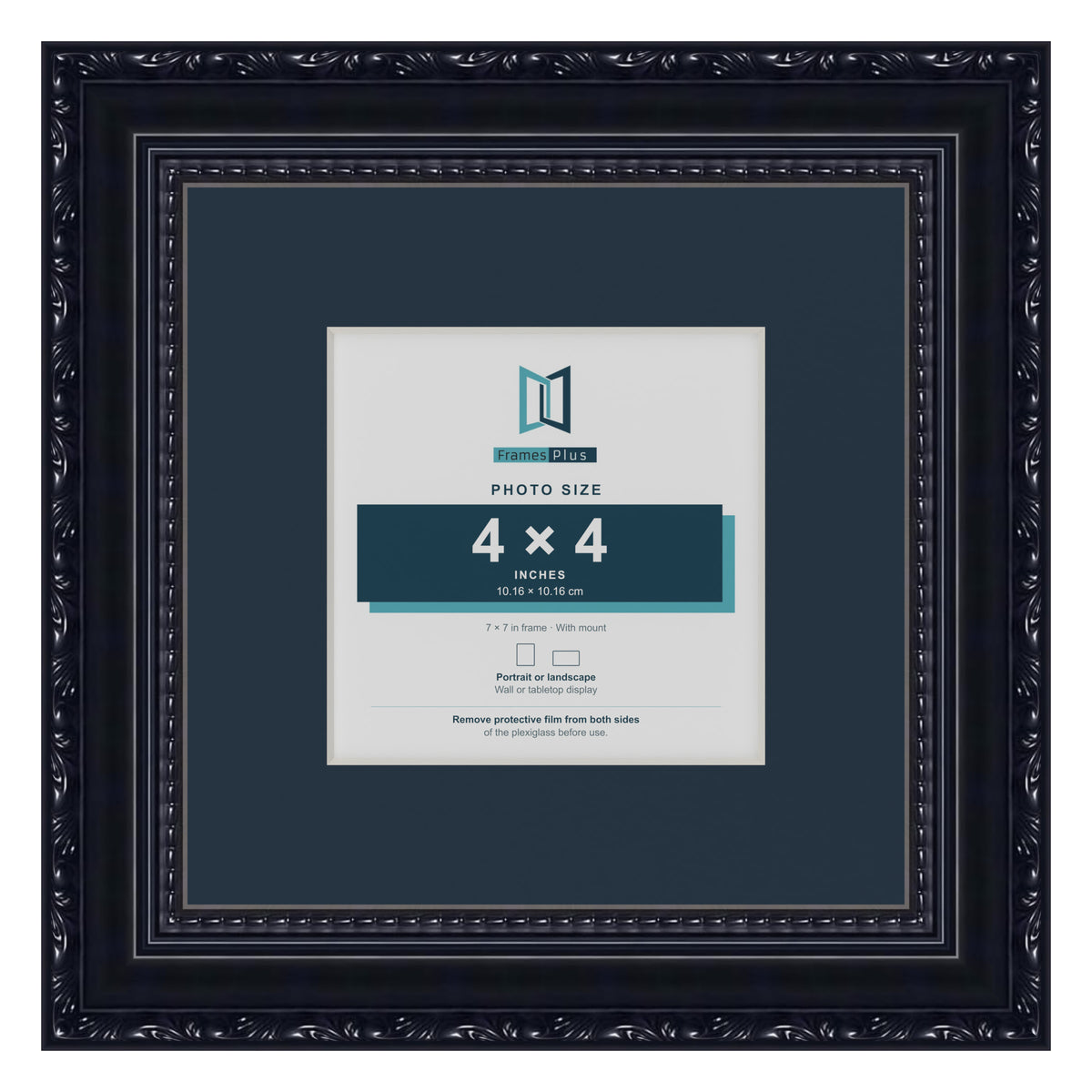 Louis Range Black Picture, Photo & Poster Frame with Pacific Blue Mount - 7x7" Frame for 4x4" Photo, Black