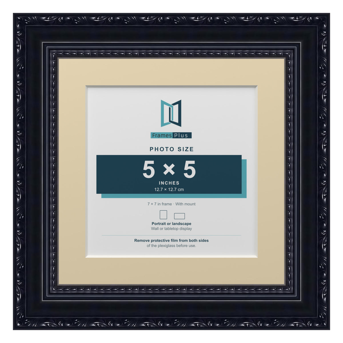 Louis Range Black Picture, Photo & Poster Frame with Ivory Mount - 7x7" Frame for 5x5" Photo, Black