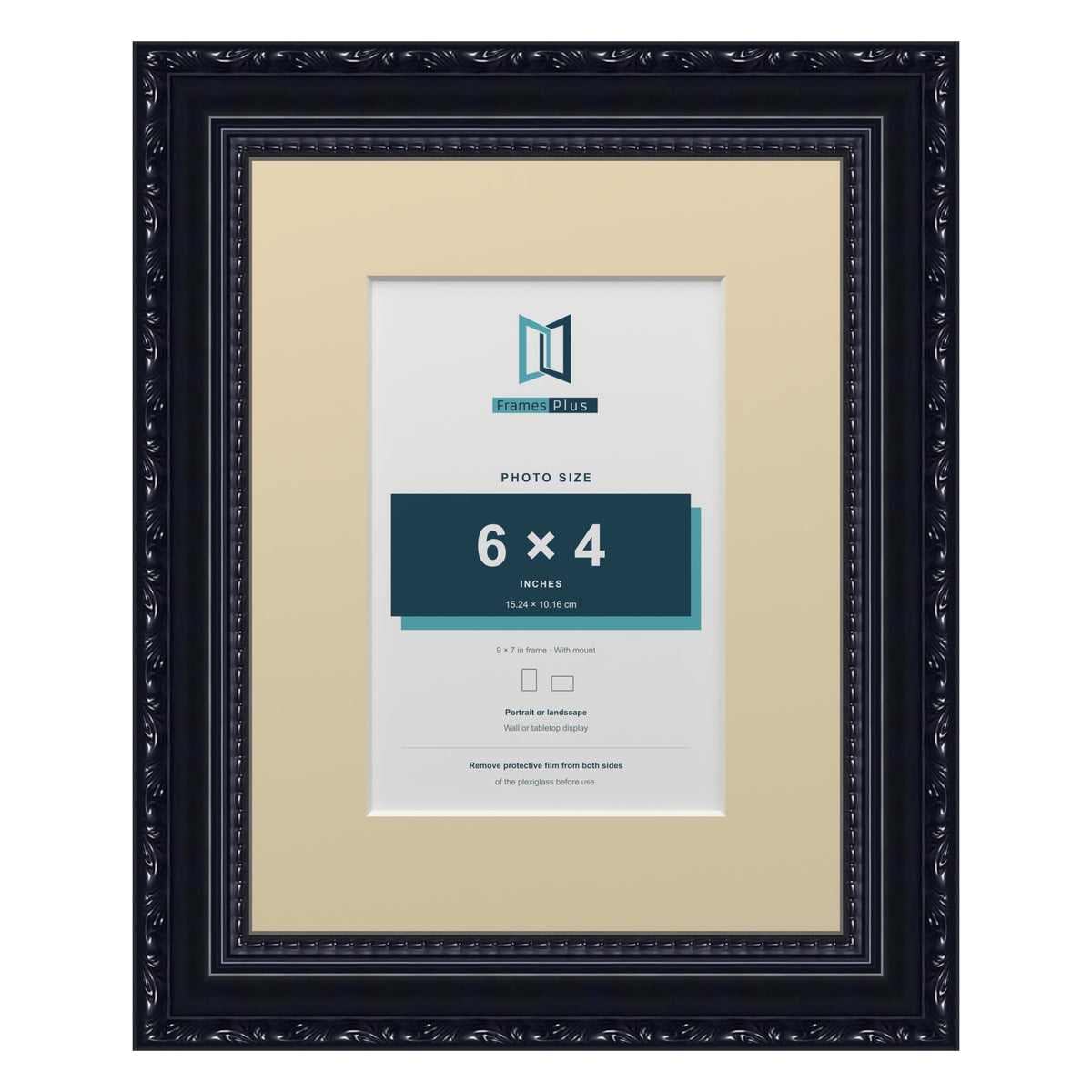 Louis Range Black Picture, Photo & Poster Frame with Ivory Mount - 9x7" Frame for 6x4" Photo, Black