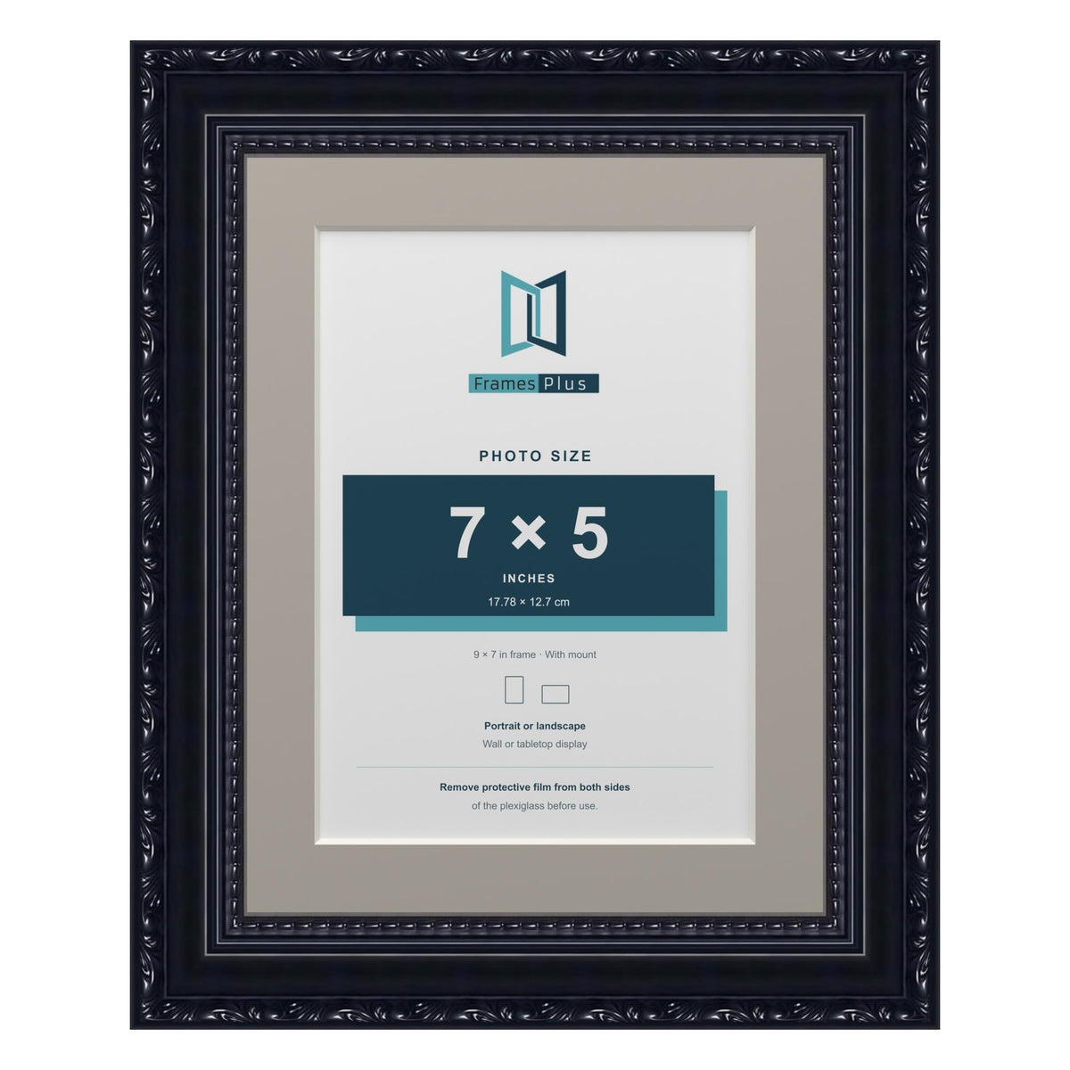 Louis Range Black Picture, Photo & Poster Frame with Dawn Grey Mount - 9x7" Frame for 7x5" Photo, Black