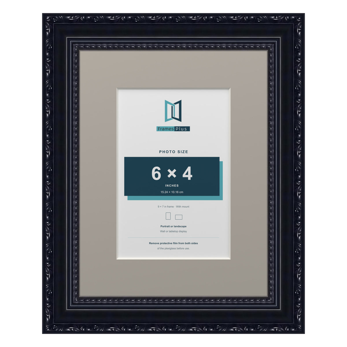 Louis Range Black Picture, Photo & Poster Frame with Dawn Grey Mount - 9x7" Frame for 6x4" Photo, Black
