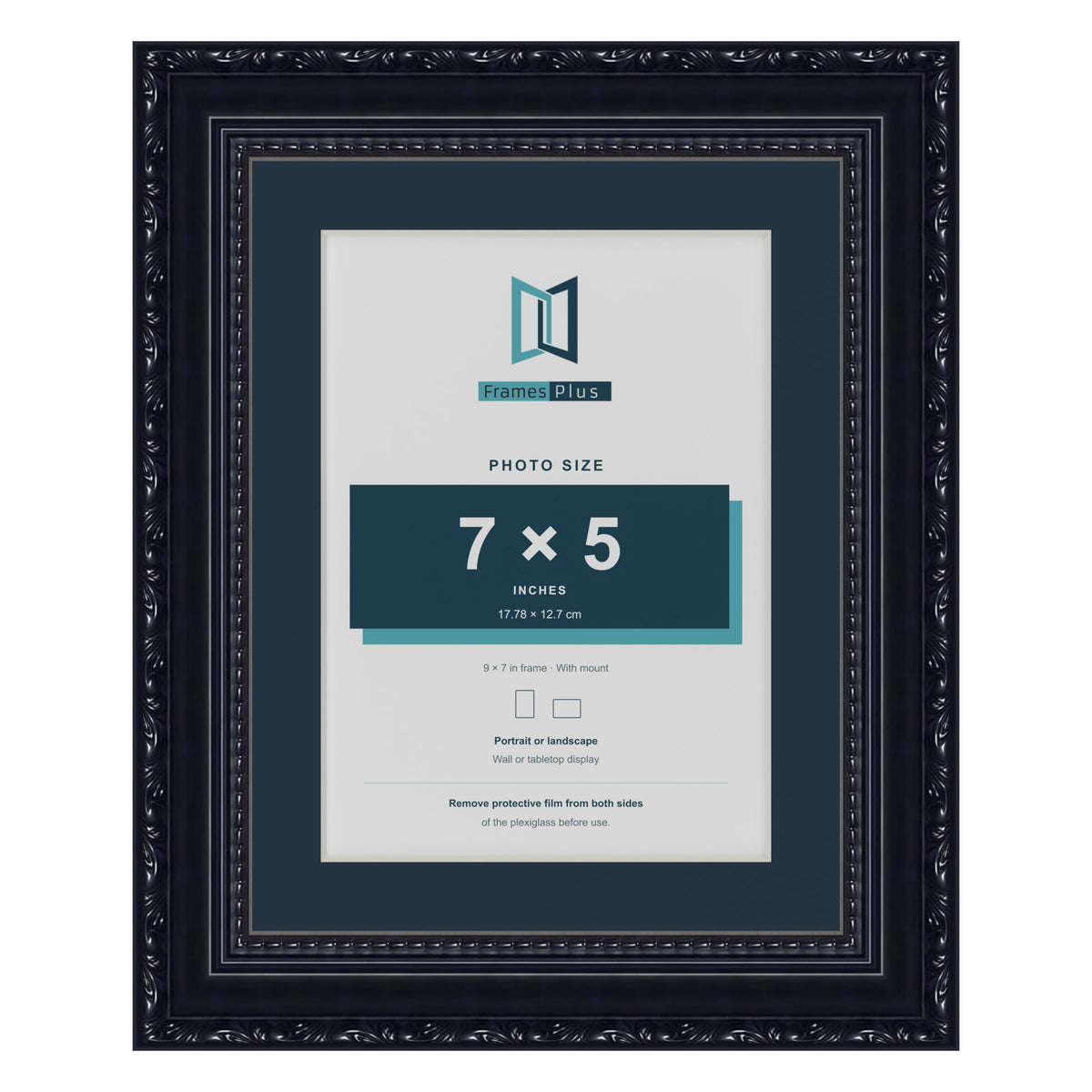Louis Range Black Picture, Photo & Poster Frame with Pacific Blue Mount - 9x7" Frame for 7x5" Photo, Black