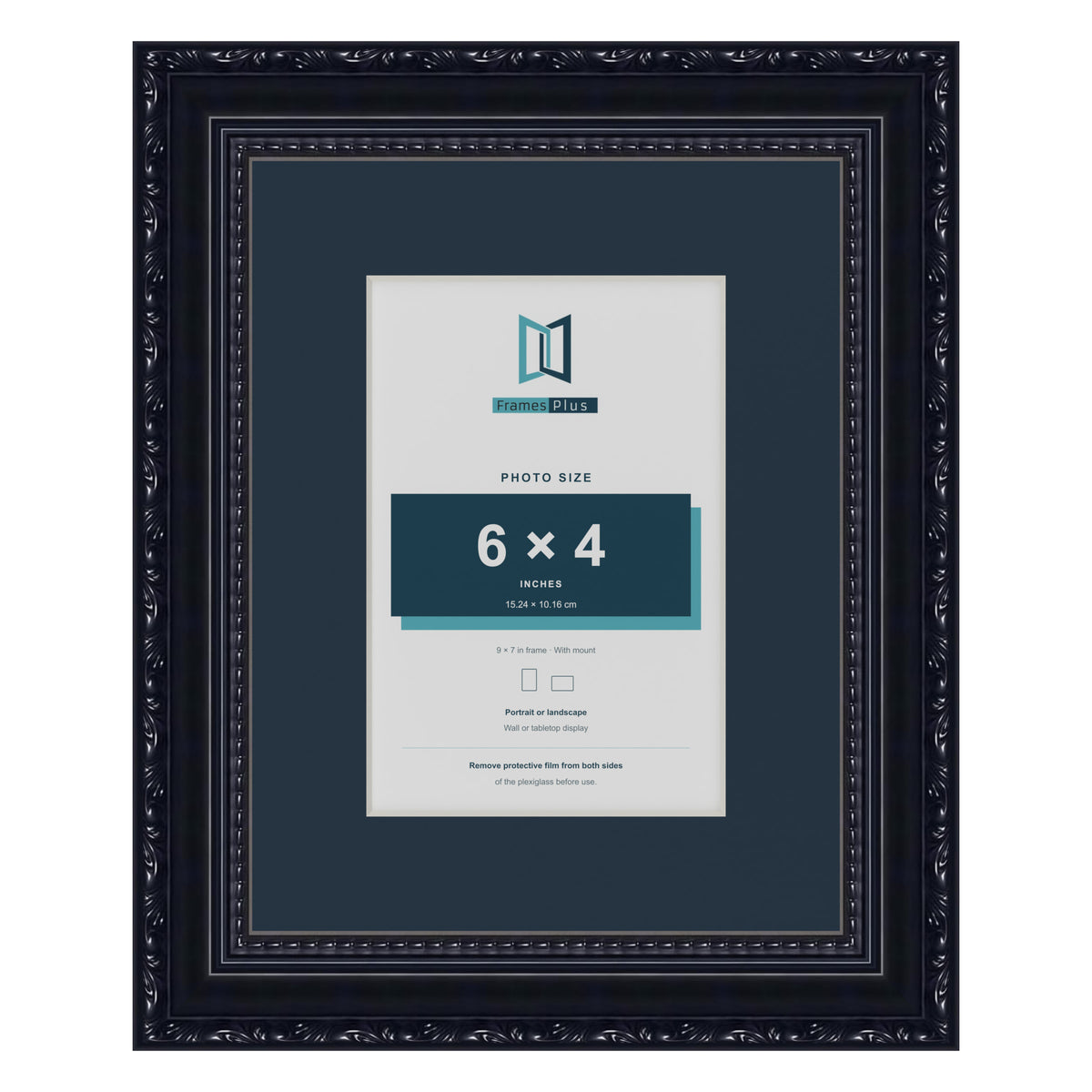 Louis Range Black Picture, Photo & Poster Frame with Pacific Blue Mount - 9x7" Frame for 6x4" Photo, Black