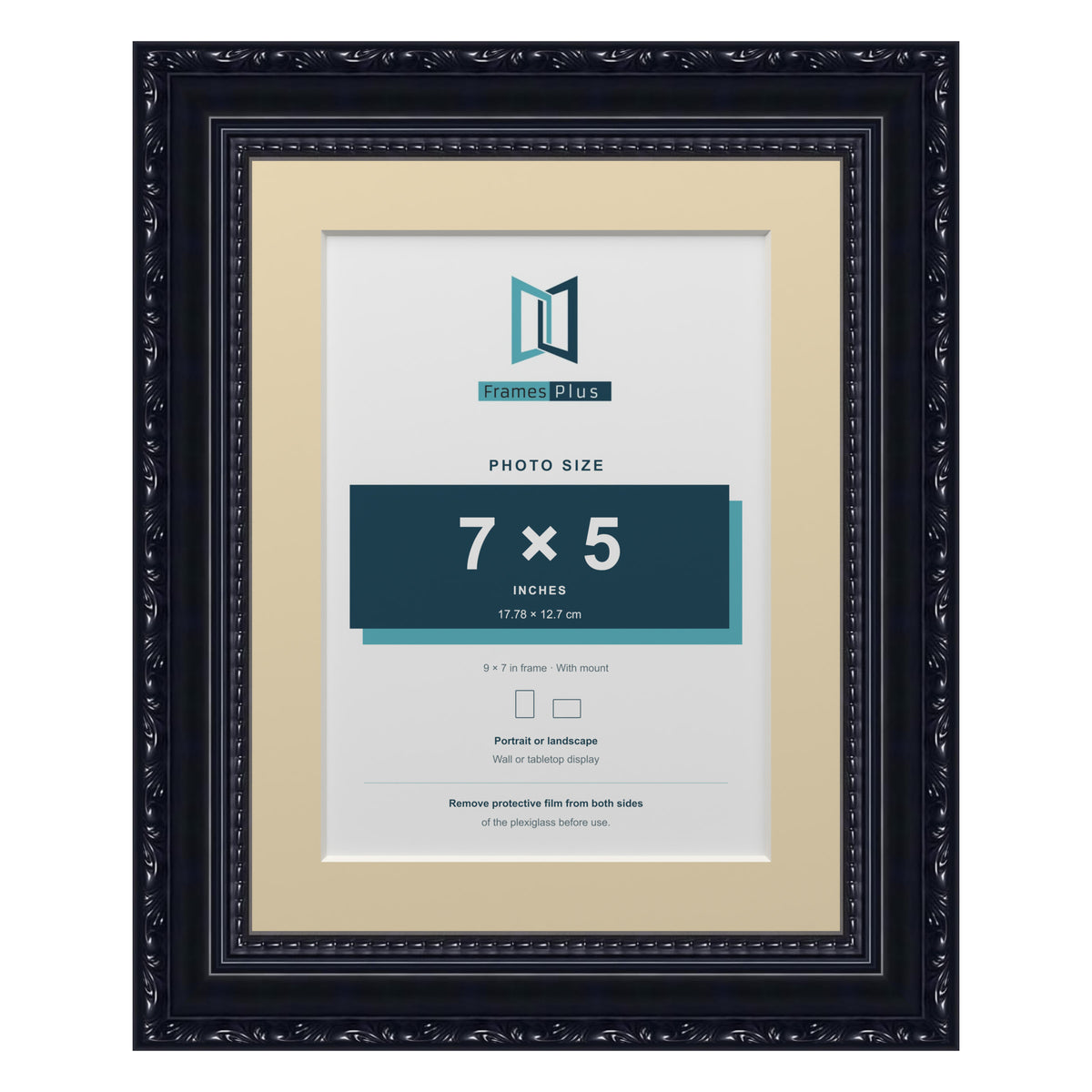 Louis Range Black Picture, Photo & Poster Frame with Ivory Mount - 9x7" Frame for 7x5" Photo, Black