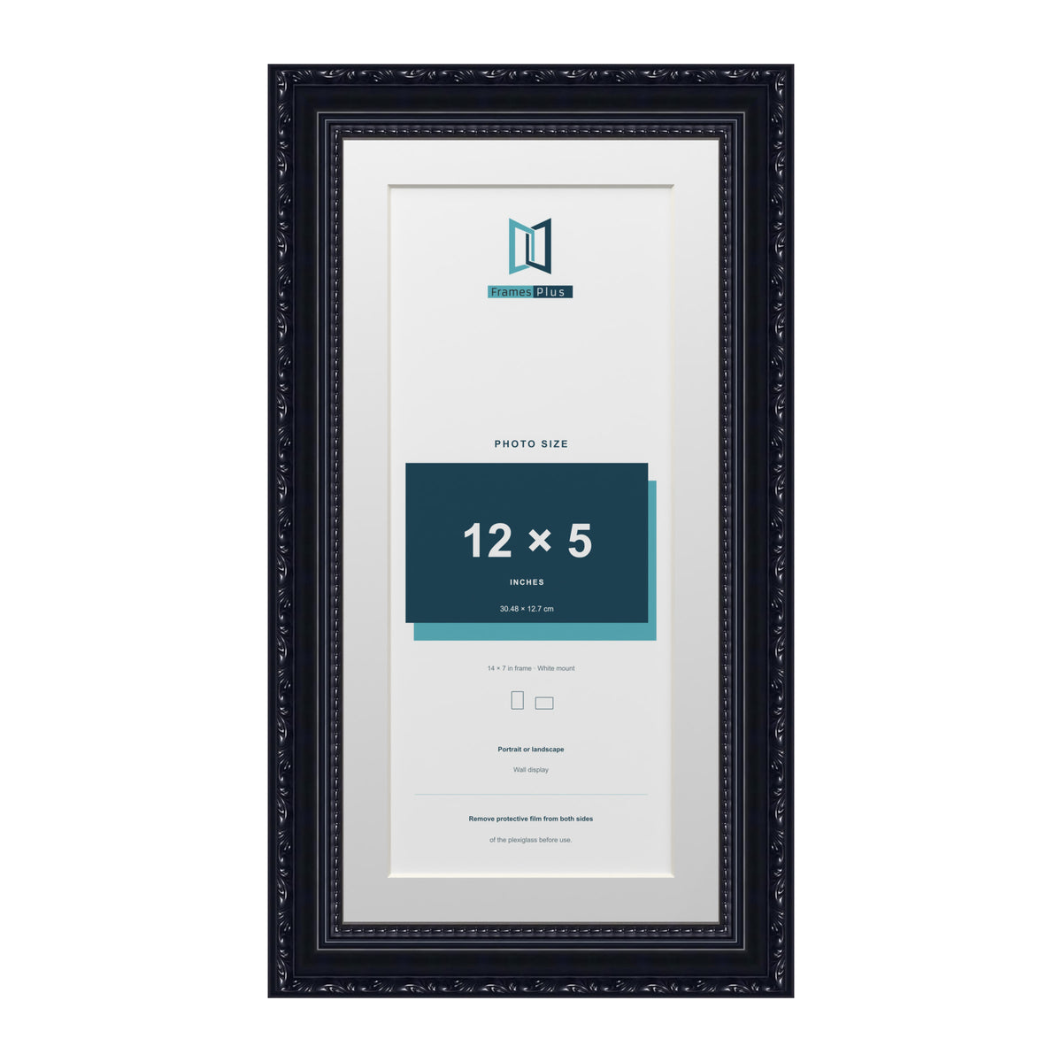 Louis Range Black Picture, Photo & Poster Frame with White Mount - 14x7" Frame for 12x5" Photo, Black