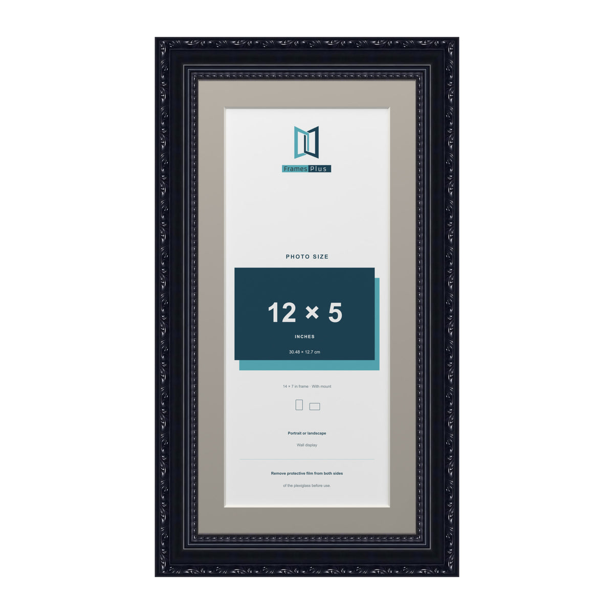 Louis Range Black Picture, Photo & Poster Frame with Dawn Grey Mount - 14x7" Frame for 12x5" Photo, Black