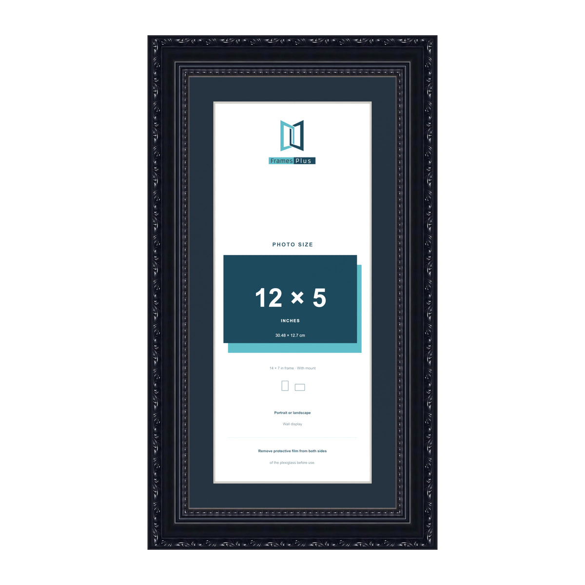 Louis Range Black Picture, Photo & Poster Frame with Pacific Blue Mount - 14x7" Frame for 12x5" Photo, Black