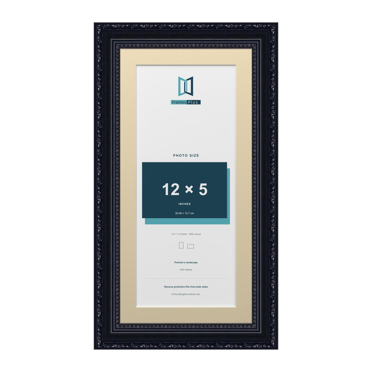 Louis Range Black Picture, Photo & Poster Frame with Ivory Mount - 14x7" Frame for 12x5" Photo, Black