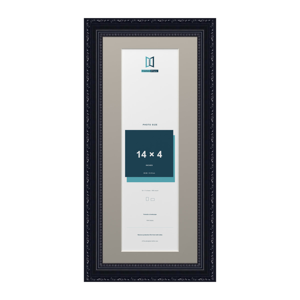 Louis Range Black Picture, Photo & Poster Frame with Dawn Grey Mount - 16x7" Frame for 14x4" Photo, Black
